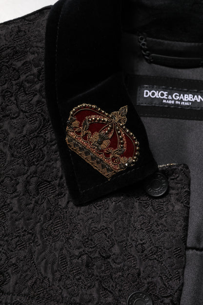 Dolce & Gabbana Black Gold Floral Jacquard Biker Jacket