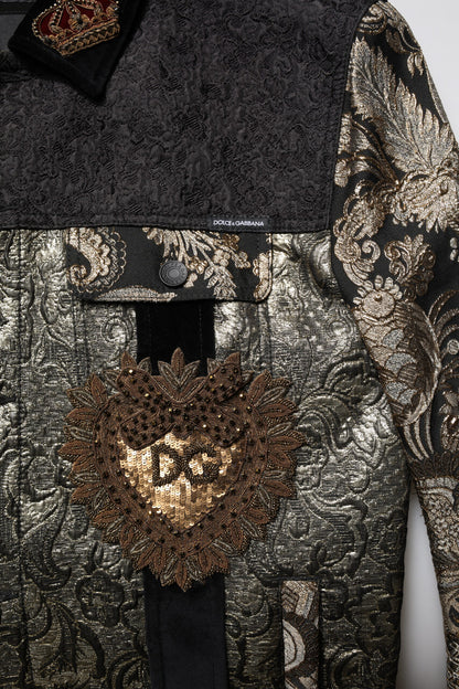 Dolce & Gabbana Black Gold Floral Jacquard Biker Jacket