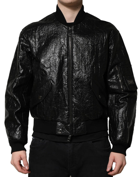 Dolce & Gabbana Black Logo Plaque Bomber Jacket