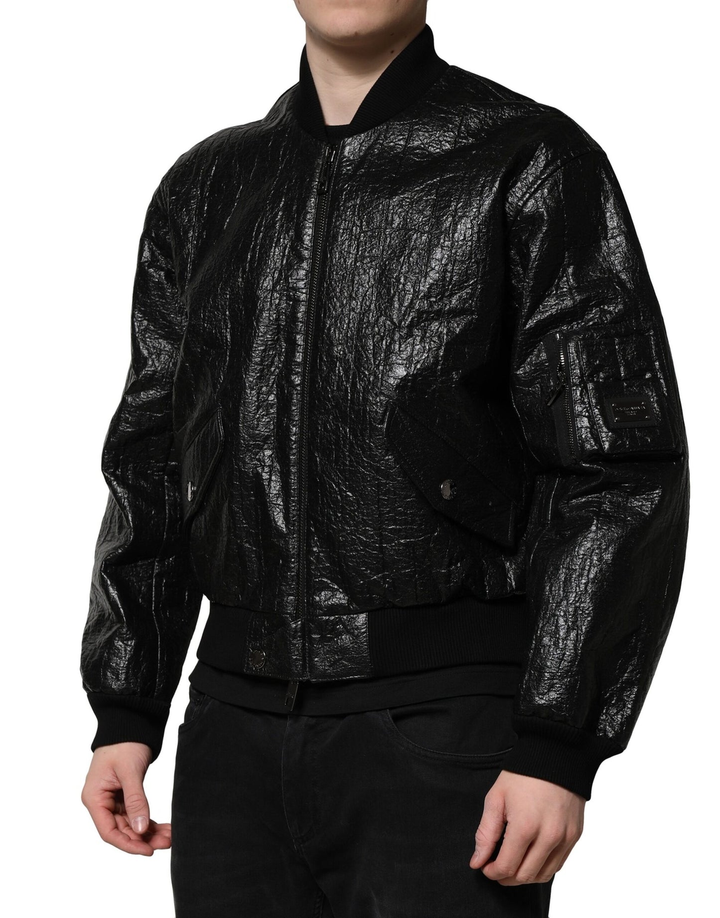 Dolce & Gabbana Black Logo Plaque Bomber Jacket
