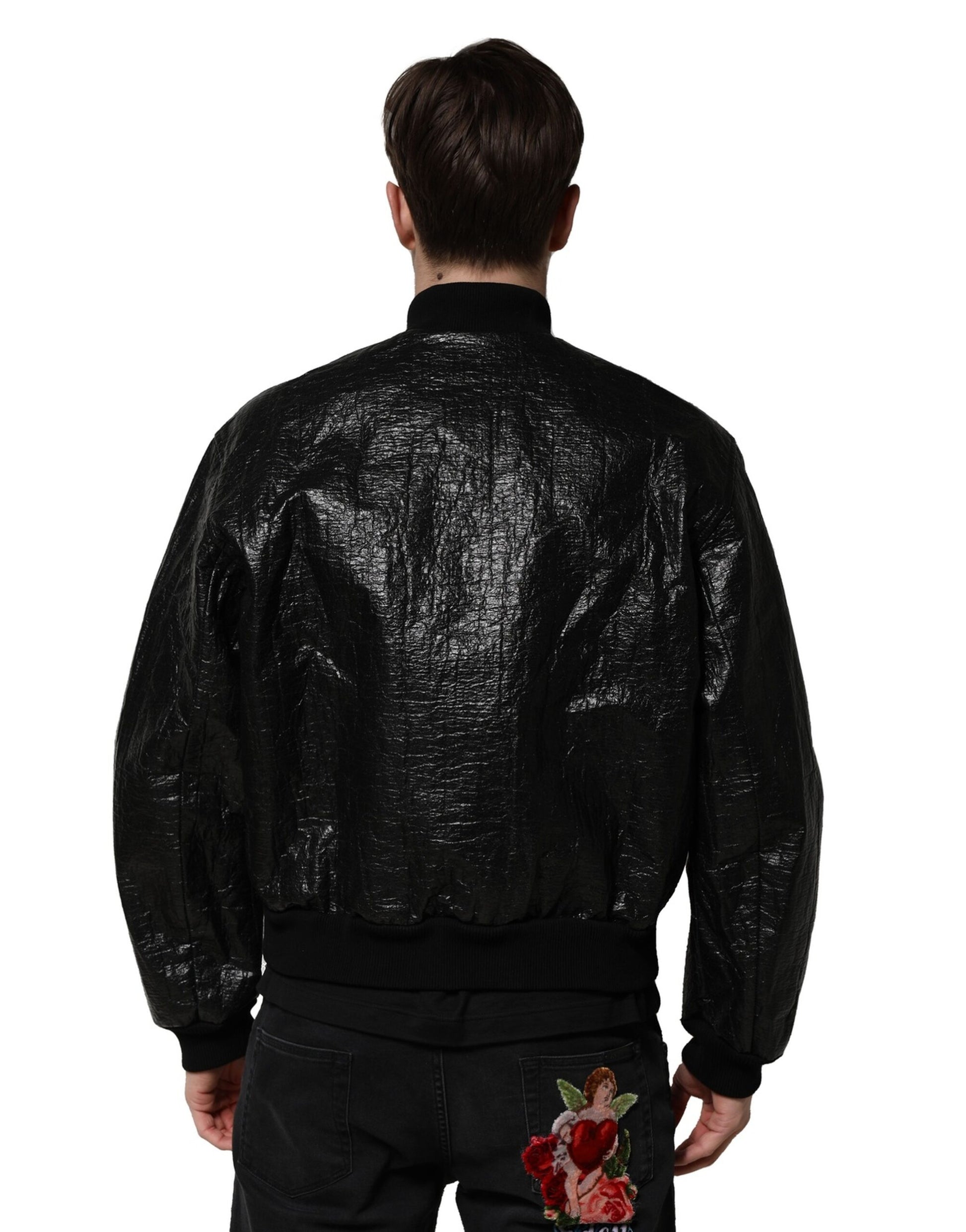 Dolce & Gabbana Black Logo Plaque Bomber Jacket