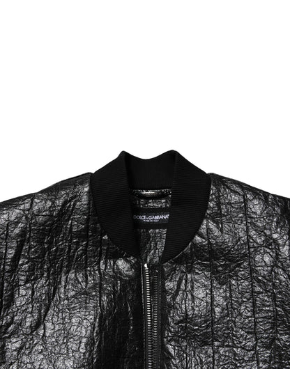 Dolce & Gabbana Black Logo Plaque Bomber Jacket