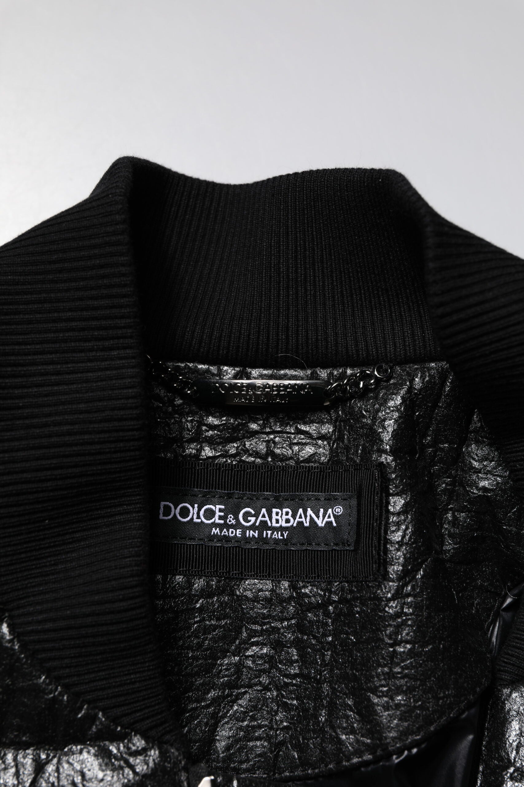 Dolce & Gabbana Black Logo Plaque Bomber Jacket