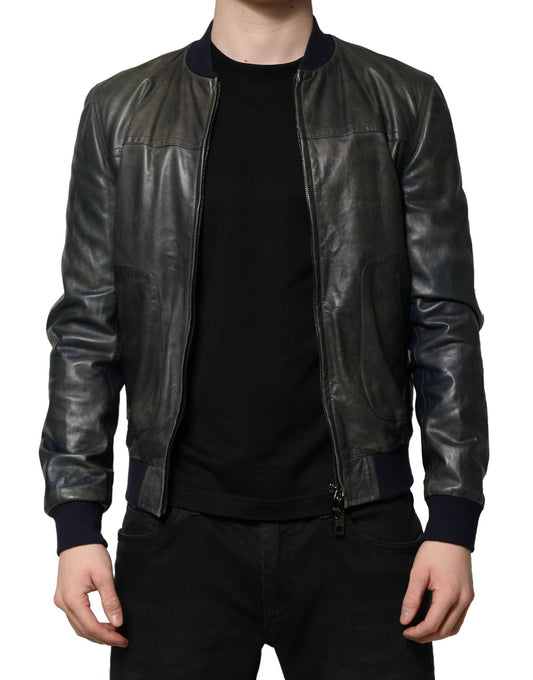 Dolce & Gabbana Black Lambskin Leather Biker Jacket
