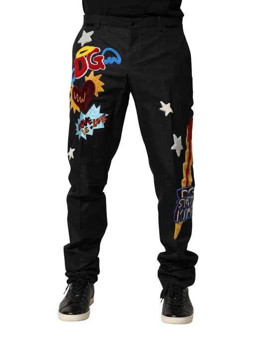 Dolce & Gabbana Black Graphic Embroidery Tapered Pants