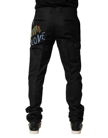 Dolce & Gabbana Black Graphic Embroidery Tapered Pants