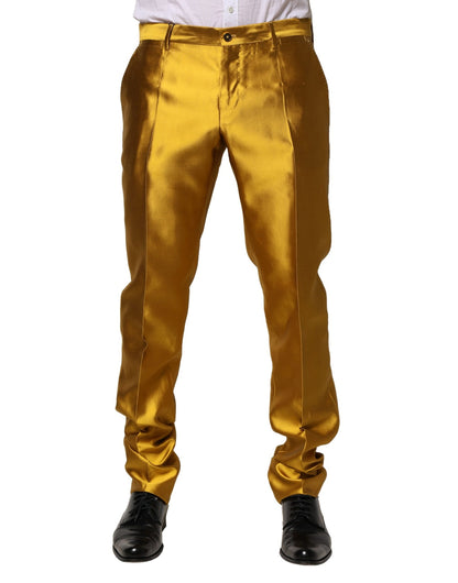 Dolce & Gabbana Yellow Silk Tapered Dress Pants
