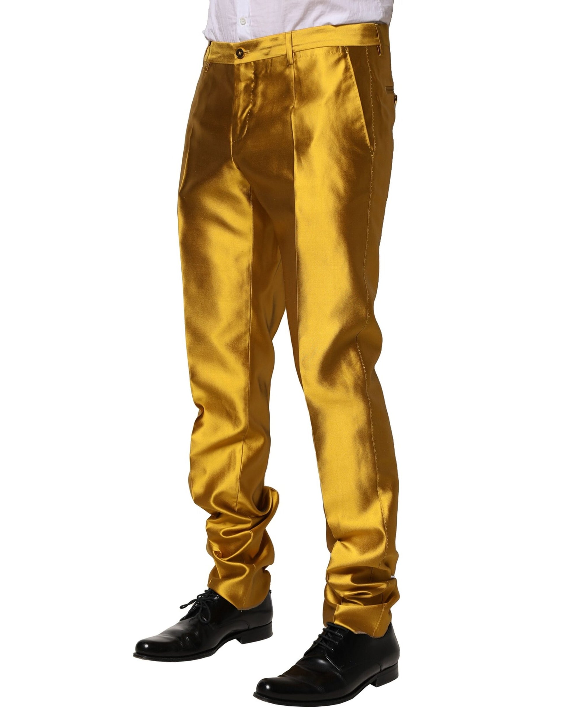 Dolce & Gabbana Yellow Silk Tapered Dress Pants