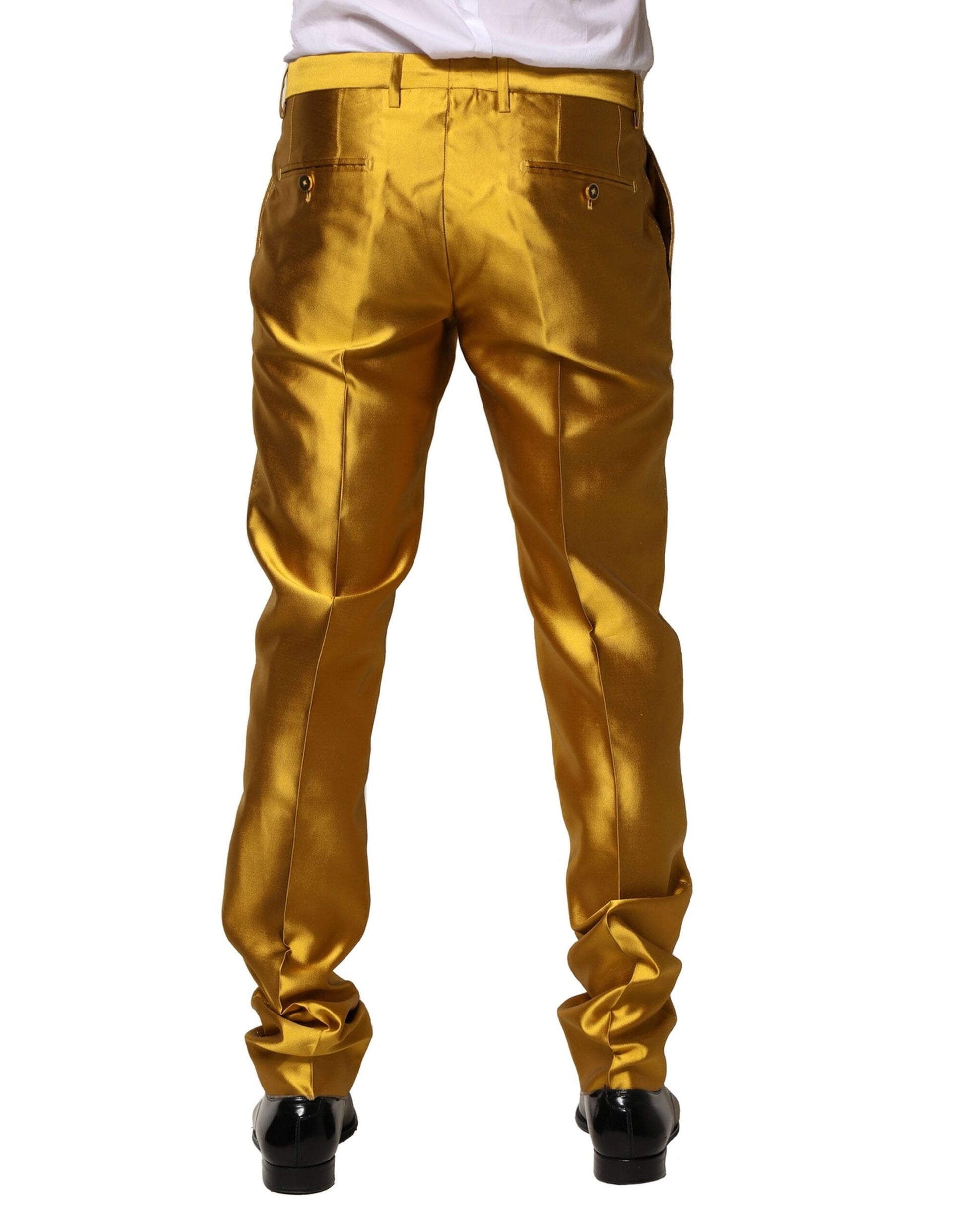 Dolce & Gabbana Yellow Silk Tapered Dress Pants