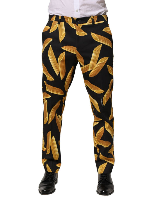 Dolce & Gabbana Black Pasta Print Tapered Pants for Men