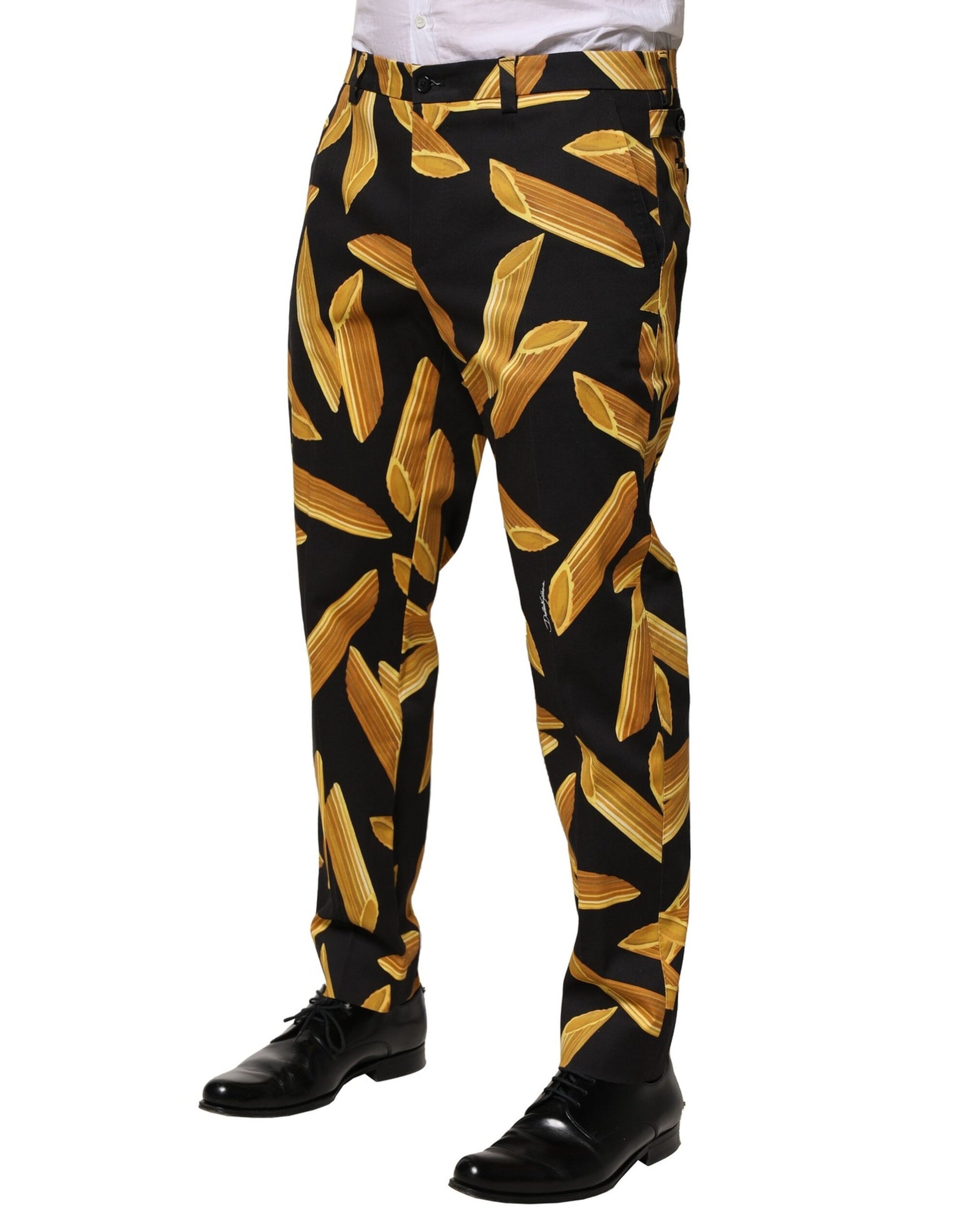 Dolce & Gabbana Black Pasta Print Tapered Pants for Men