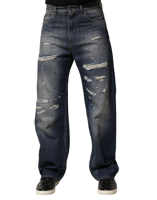 Dolce & Gabbana Blue Washed Distressed Cotton Men's Jeans
