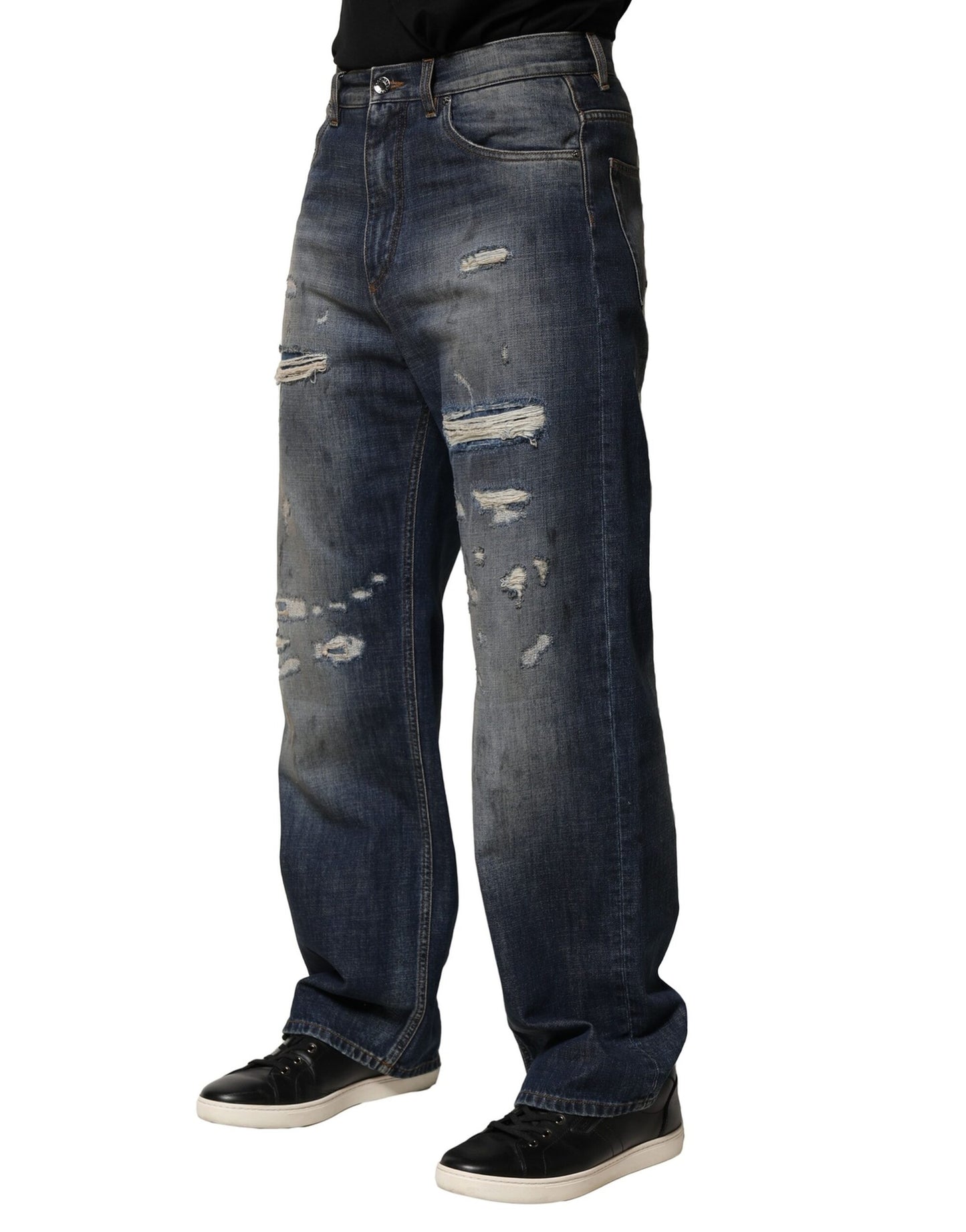 Dolce & Gabbana Blue Washed Distressed Cotton Men's Jeans