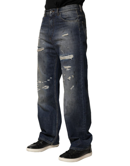 Dolce & Gabbana Blue Washed Distressed Cotton Men's Jeans