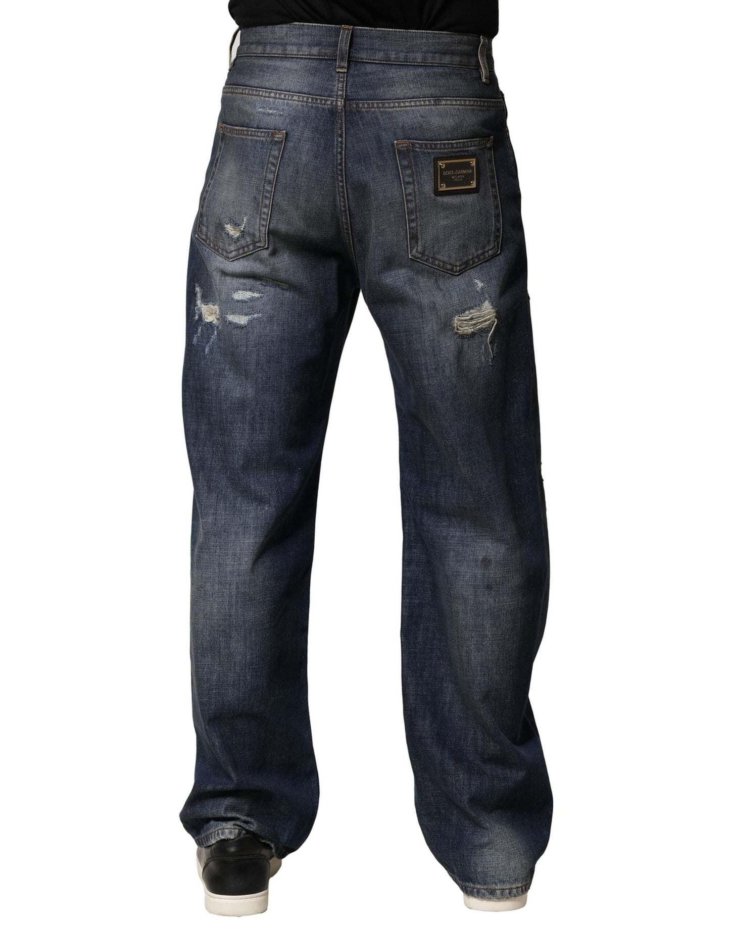 Dolce & Gabbana Blue Washed Distressed Cotton Men's Jeans