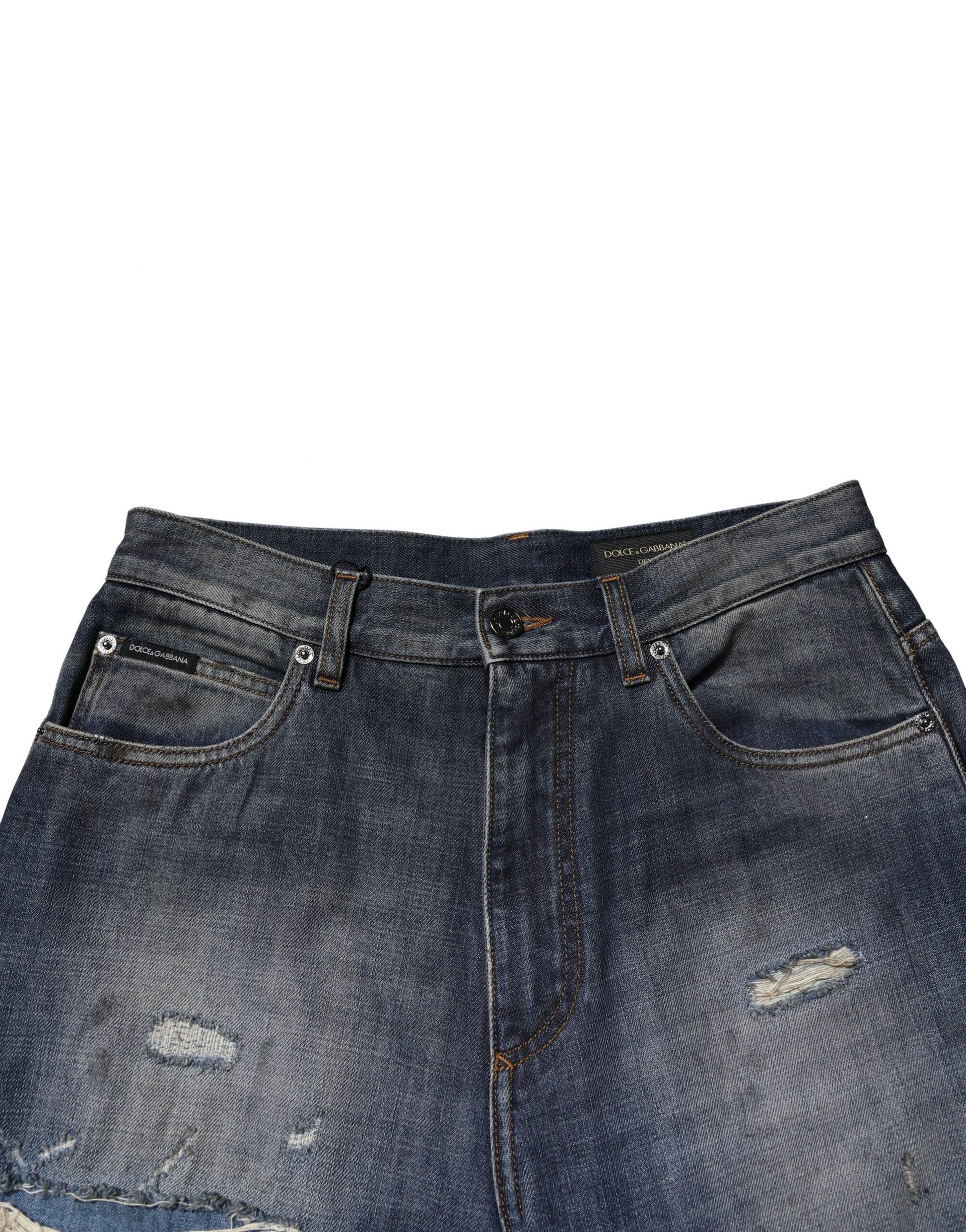 Dolce & Gabbana Blue Washed Distressed Cotton Men's Jeans