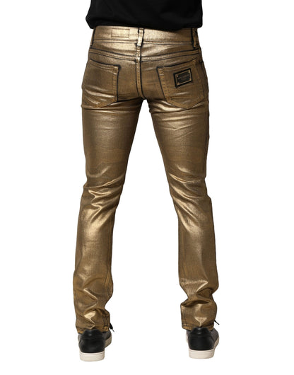 Dolce & Gabbana Gold Tattered Slim Denim Jeans