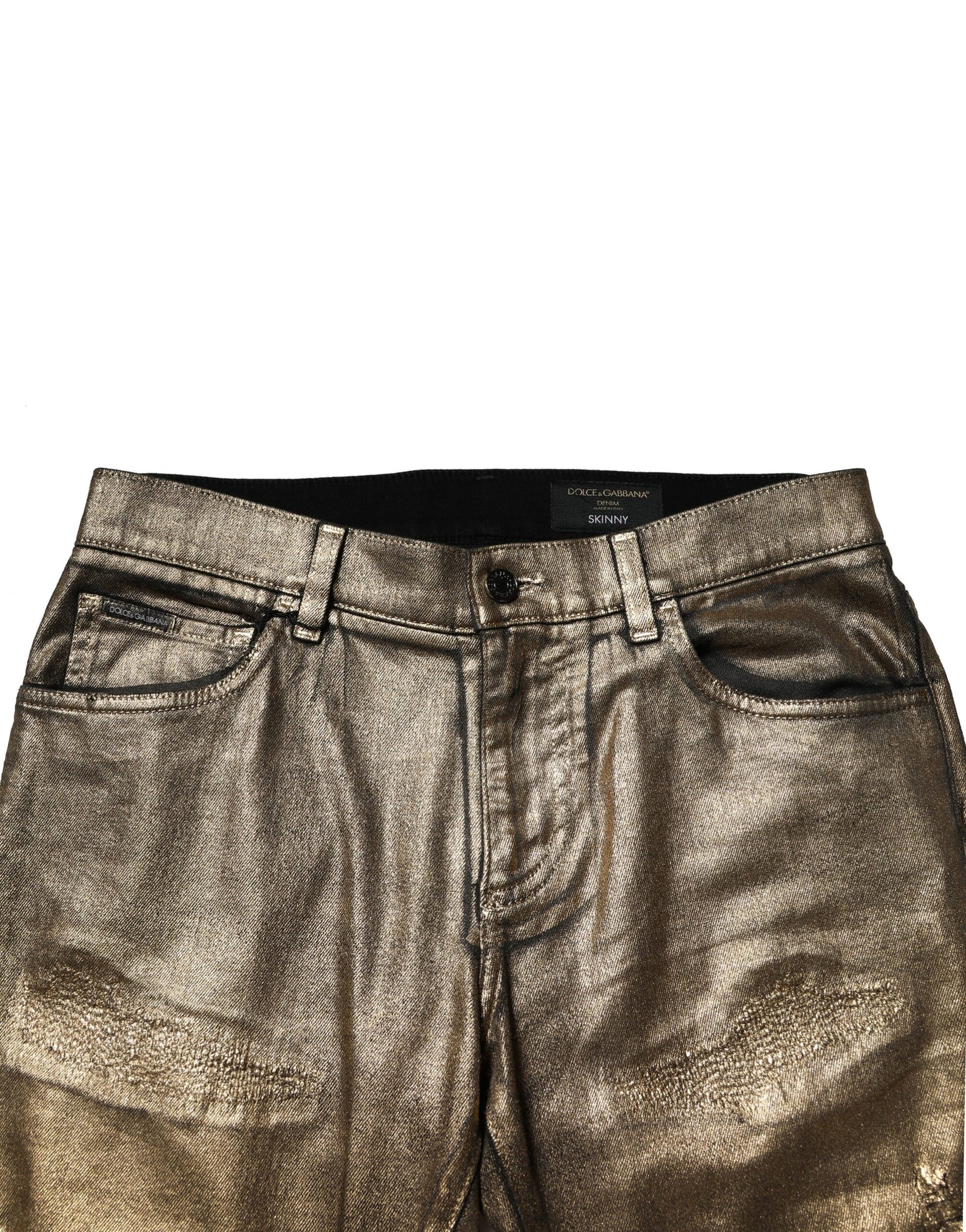 Dolce & Gabbana Gold Tattered Slim Denim Jeans