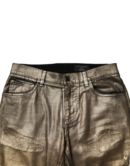 Dolce & Gabbana Gold Tattered Slim Denim Jeans