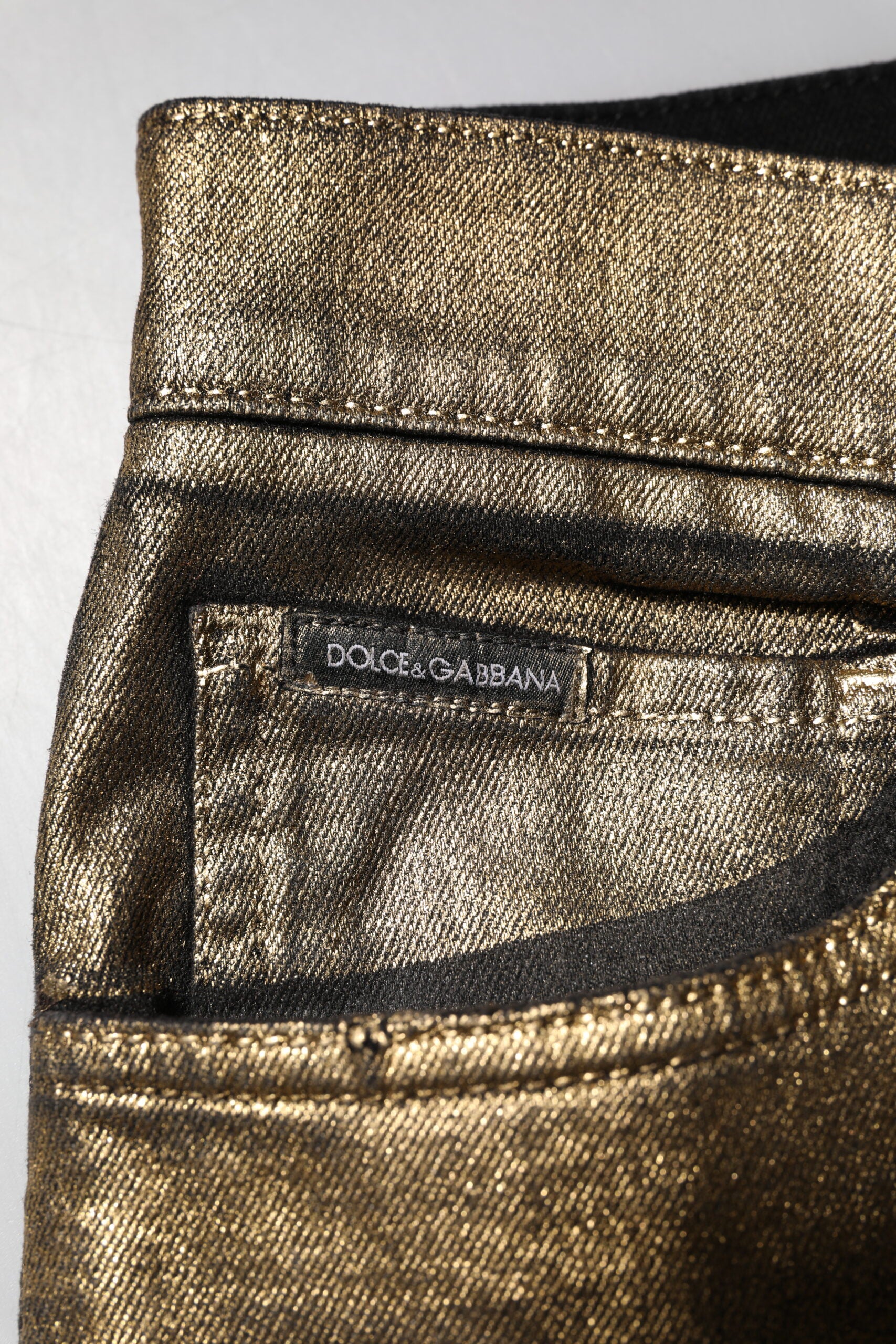 Dolce & Gabbana Gold Tattered Slim Denim Jeans