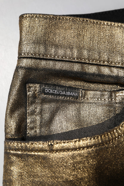 Dolce & Gabbana Gold Tattered Slim Denim Jeans