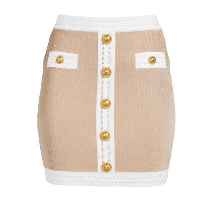 Balmain Beige Viscose Skirt with Gold Buttons