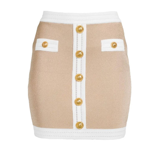 Balmain Beige Viscose Skirt with Gold Buttons