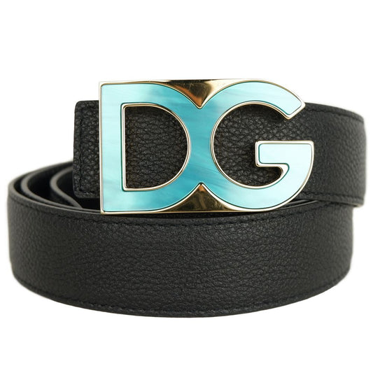 Dolce & Gabbana Black Hammered Calfskin Belt with DG Logo Buckle
