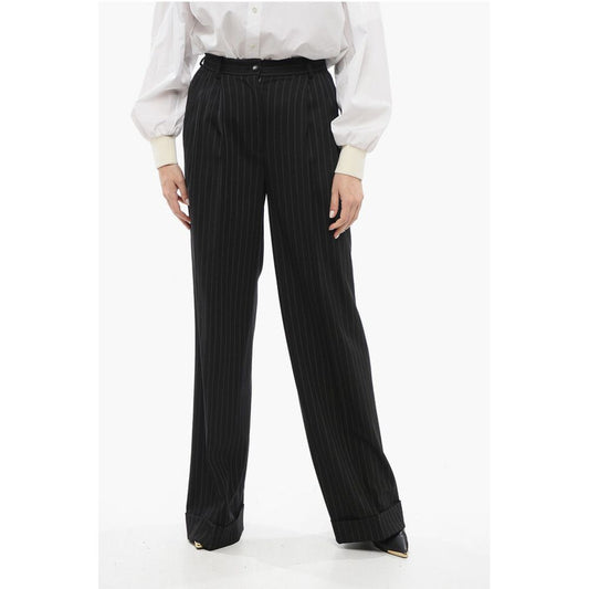 Dolce & Gabbana Black Pinstriped Flared Trousers for Women