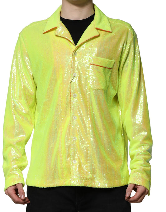 Dolce & Gabbana Yellow Sequin Lounge Casual Shirt