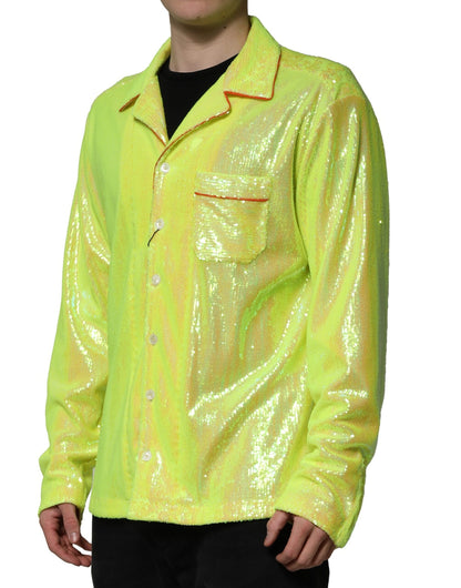Dolce & Gabbana Yellow Sequin Lounge Casual Shirt