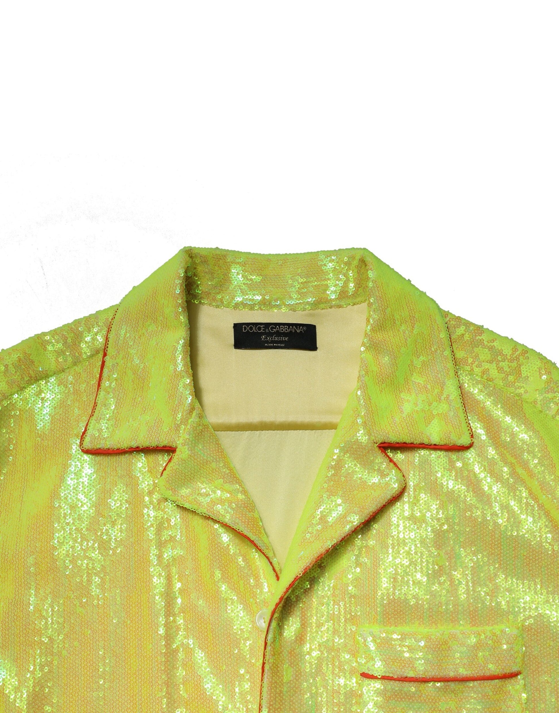 Dolce & Gabbana Yellow Sequin Lounge Casual Shirt