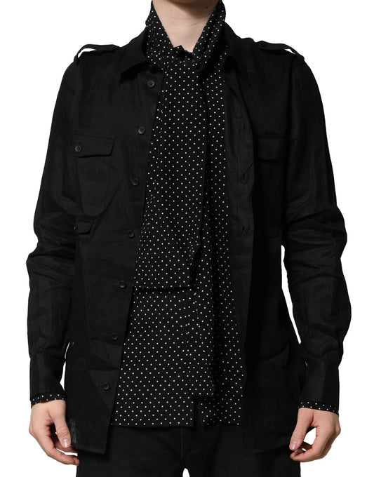 Dolce & Gabbana Black Polka Dot Linen Silk Casual Shirt