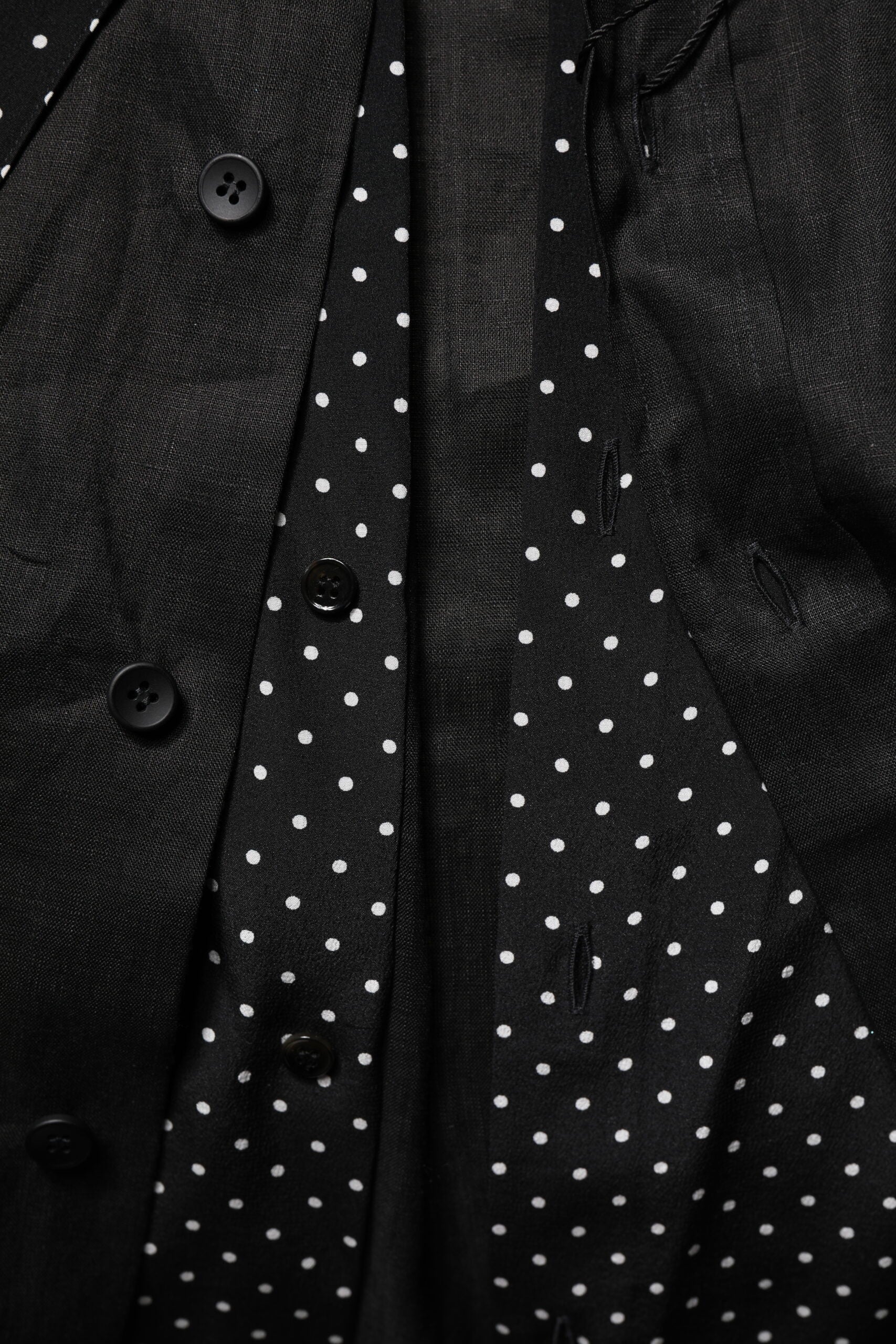 Dolce & Gabbana Black Polka Dot Linen Silk Casual Shirt