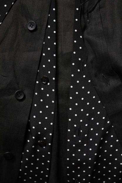 Dolce & Gabbana Black Polka Dot Linen Silk Casual Shirt