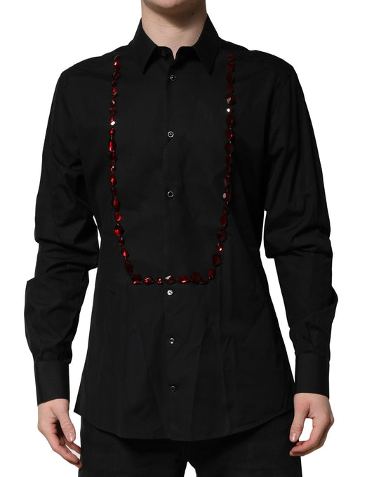 Dolce & Gabbana Black Crystal GOLD Formal Men's Dress Shirt