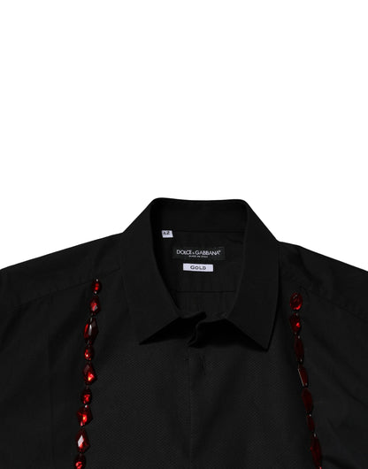 Dolce & Gabbana Black Crystal GOLD Formal Men's Dress Shirt
