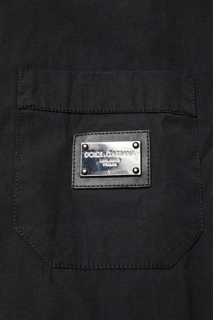 Dolce & Gabbana Black Cotton Short Sleeve Buttoned Casual Shirt