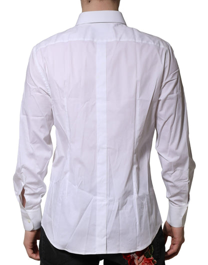 Dolce & Gabbana White Cotton Long Sleeves GOLD Formal Shirt