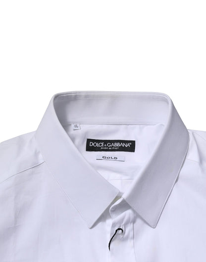 Dolce & Gabbana White Cotton Long Sleeves GOLD Formal Shirt