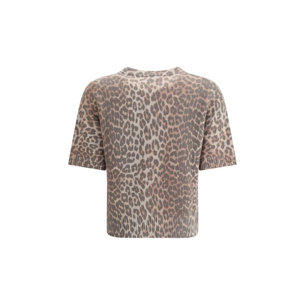 Ganni Leopard Print Short Sleeve Sweater