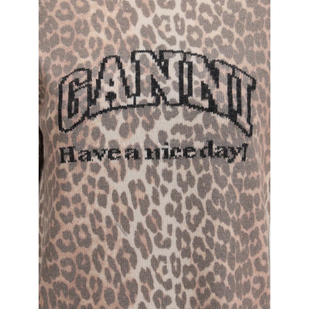 Ganni Leopard Print Short Sleeve Sweater