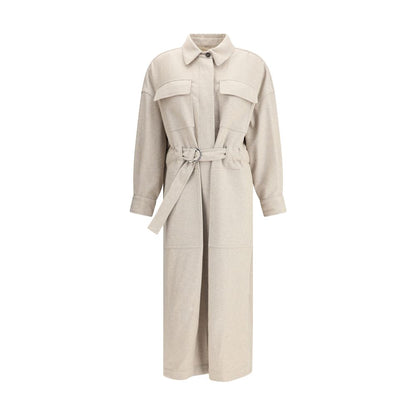 Brunello Cucinelli Beige Belted Maxi Coat - Timeless Elegance Redefined