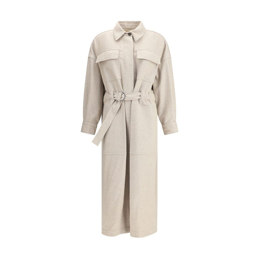 Brunello Cucinelli Beige Belted Maxi Coat - Timeless Elegance Redefined