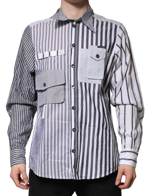 Dolce & Gabbana White Gray Striped Cotton Casual Shirt