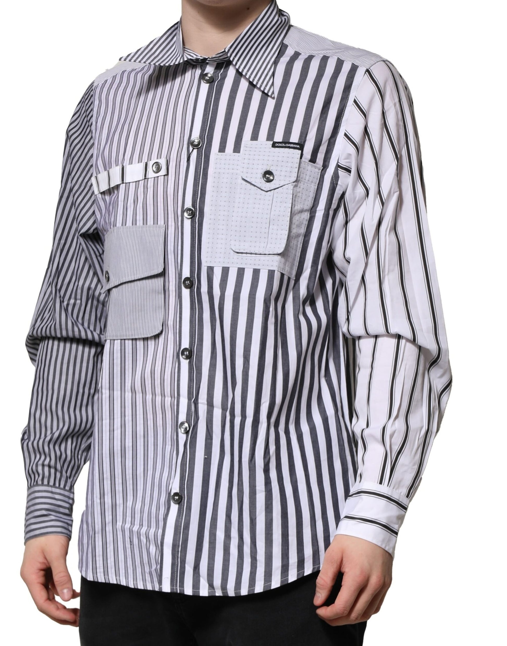 Dolce & Gabbana White Gray Striped Cotton Casual Shirt