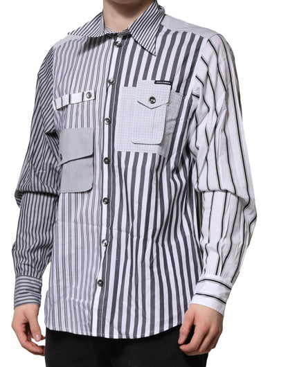 Dolce & Gabbana White Gray Striped Cotton Casual Shirt