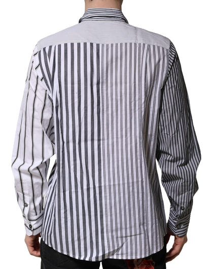 Dolce & Gabbana White Gray Striped Cotton Casual Shirt