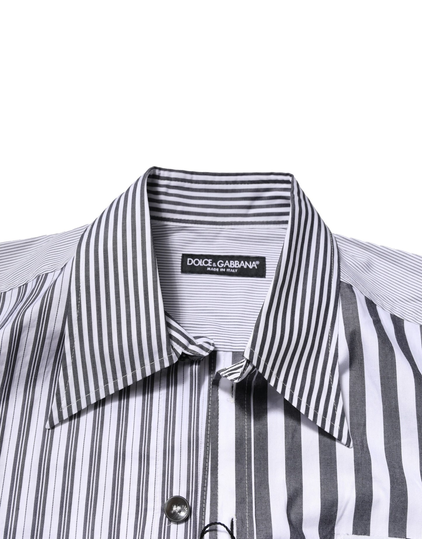 Dolce & Gabbana White Gray Striped Cotton Casual Shirt