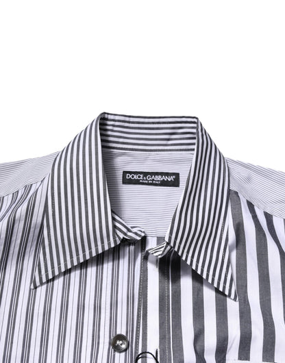 Dolce & Gabbana White Gray Striped Cotton Casual Shirt